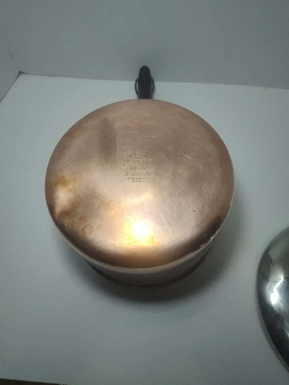 Vintage Revere Ware 1801 3 Qt Copper Bottom Saucepan Pot w/Lid USA